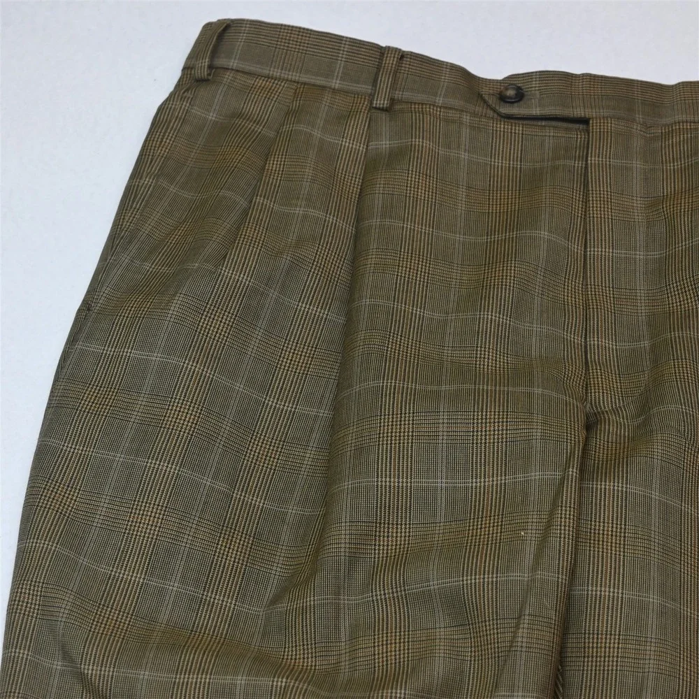 Jos A Bank 44R 36x30 Brown Glenn Check 100% Wool Mens Jacket Pants Suit